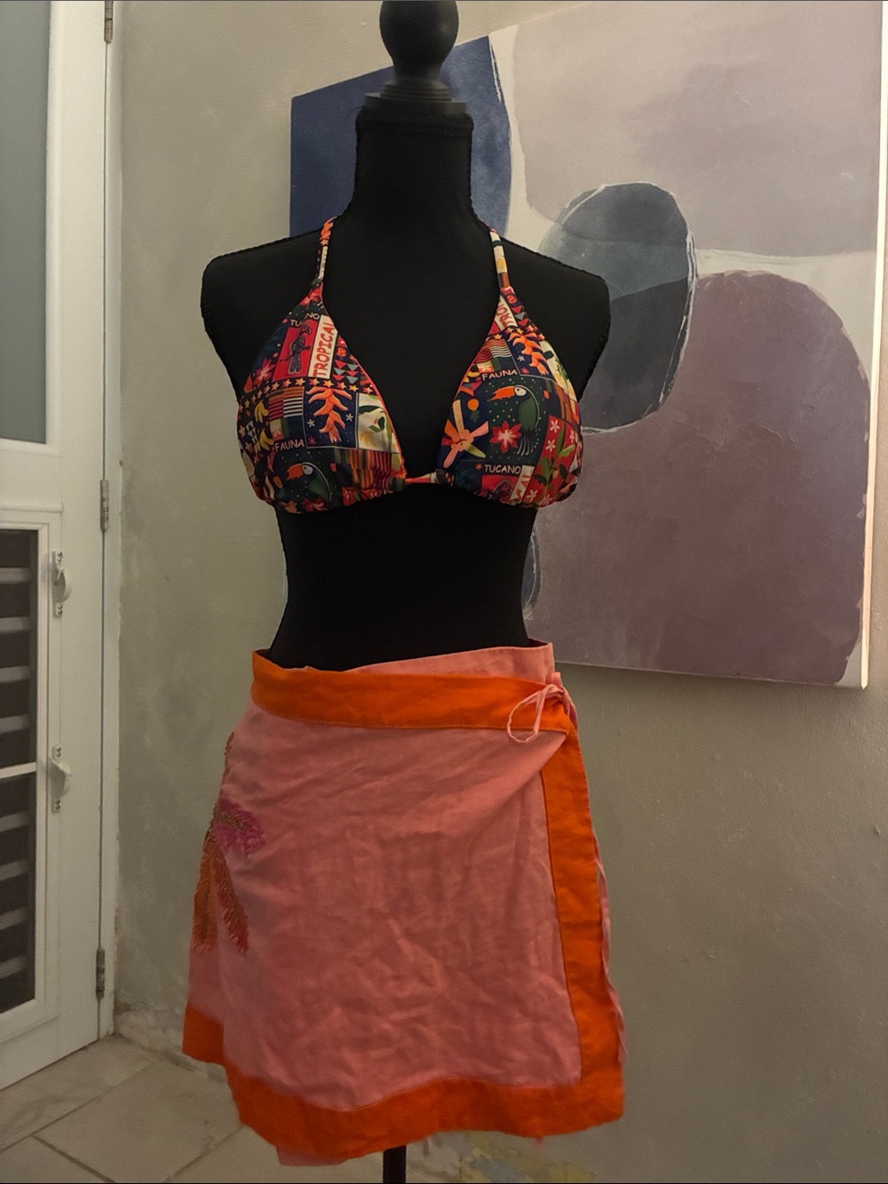 Maaji Pink and Orange Embroidered Mini Skirt